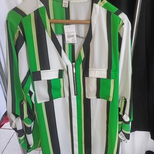 Cato Green and Black Striped Top